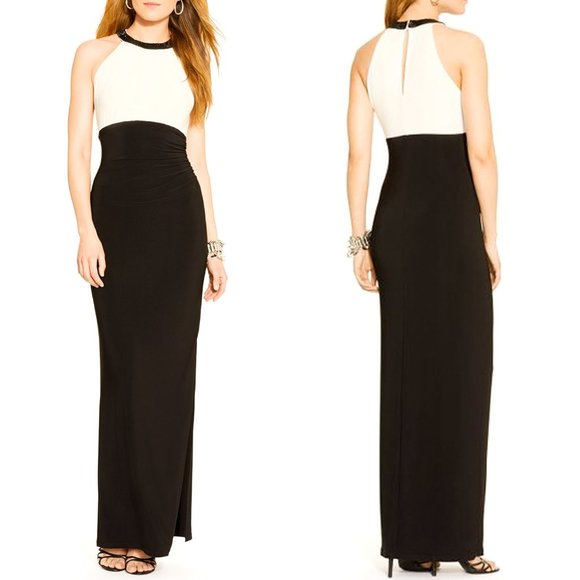 Lauren Ralph Lauren Dresses & Skirts - LRL RALPH LAUREN Ivory & Black Beaded Neck Gown